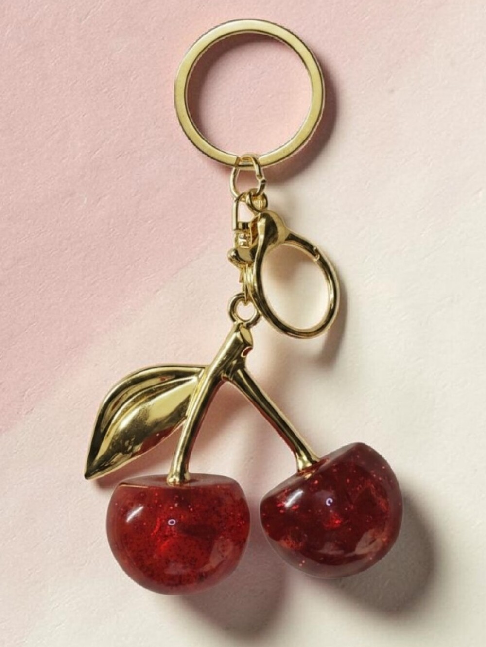 Gold Cherry Bagcharm/Keychain Bag Charm - Red Cherry Accent